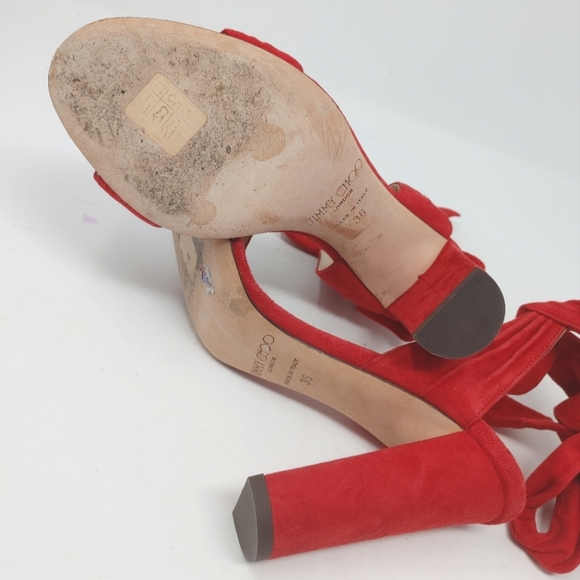 Jimmy Choo Red Suede Ankle Tie Heels Size 36 - Picture 9 of 9
